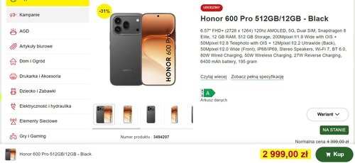 Honor 600 Pro za mniej niż 3000 zł w promocji
