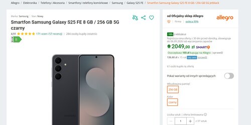 Samsung Galaxy S25 FE w dobrej cenie w promocji Allegro