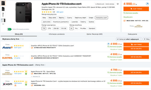 Polskie ceny iPhone'a Air 1 TB