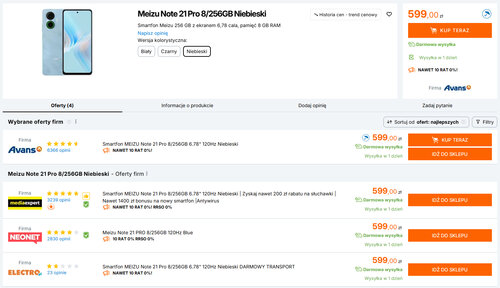 Polskie ceny Meizu Note 21 Pro 8/256 GB