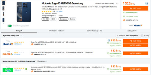 Polskie ceny Motoroli Edge 60 12/256 GB