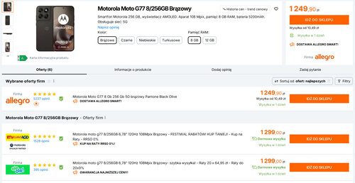 Polskie ceny Motoroli Moto G77 8/256 GB