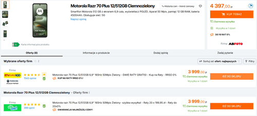 Polskie ceny Motoroli Razr 70+ 12/512 GB