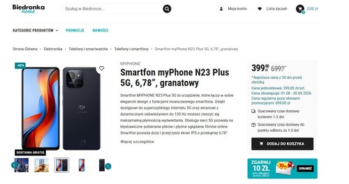 myPhone N23 Plus 5G aż 50% taniej w Biedronka Home, za jedyne 399 zł