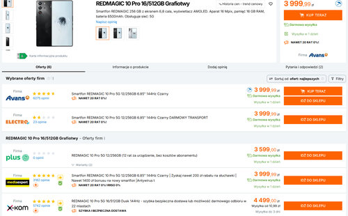 Polskie ceny RedMagic 10 Pro 12/256 GB