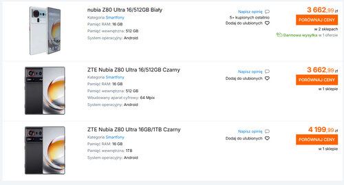 Polskie ceny Nubii Z80 Ultra