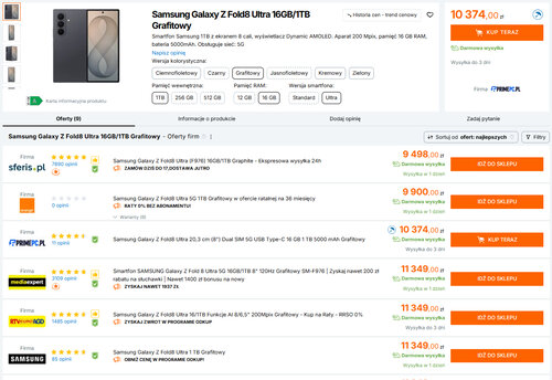 Polskie ceny Samsunga Galaxy Z Fold 8 Ultra 16/1 TB