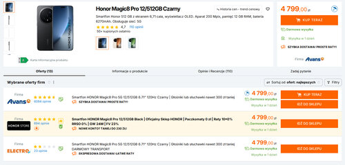 Polskie ceny Honora Magic 8 Pro 12/512 GB