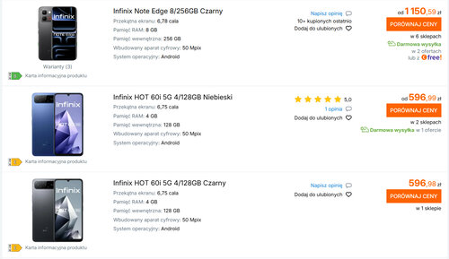 Polskie ceny Infinixa Note Edge i Infinixa Hot 60i