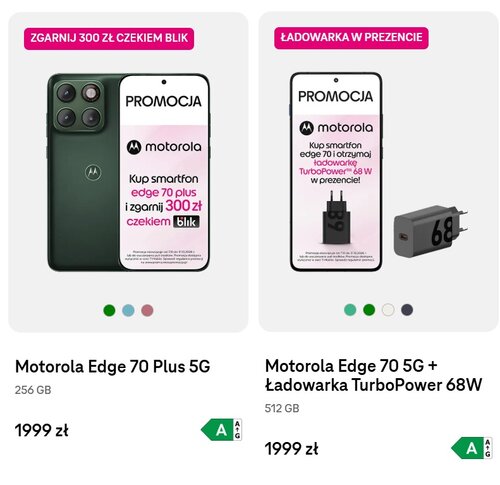 Motorola Edge 70 Plus i Motorola Edge 70 + ładowarka 68 W