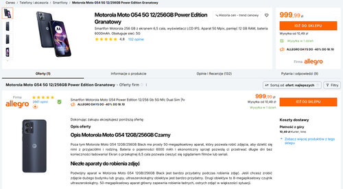Polskie ceny Motoroli Moto G54 Power 12/256 GB