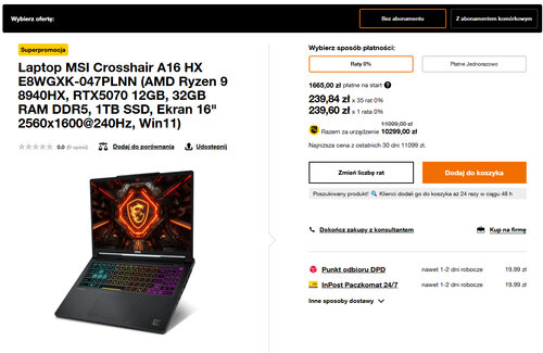 Laptop gamingowy MSI Crosshair A16