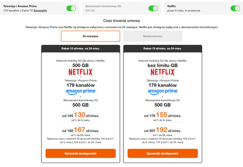 Orange internet, abonament, Amazon Prime, TV i Netflix