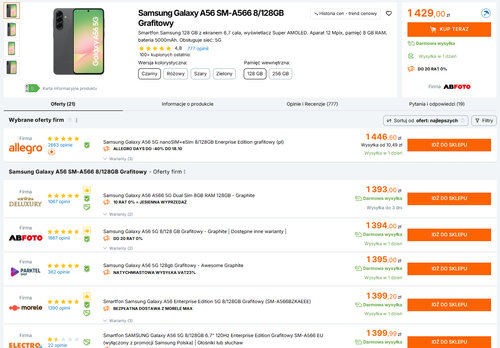 Polskie ceny Samsunga Galaxy A56 8/128 GB