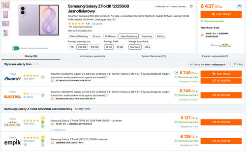 Polskie ceny Samsunga Galaxy Z Fold 8 256 GB